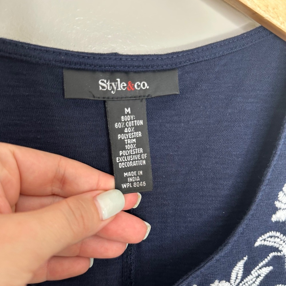 Style‎ & Co. Womens Navy Blue Embroidered Sleeveless Casual Dress Size M - Picture 4 of 8